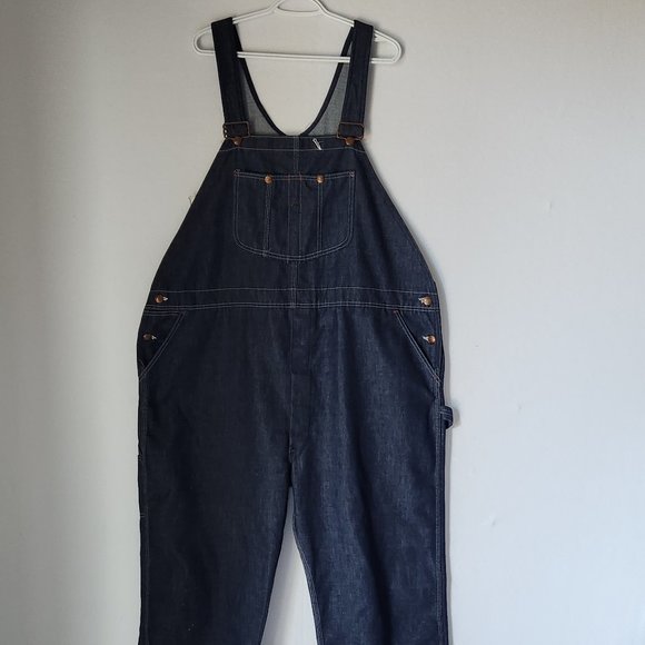 Vintage Montgomery Ward Blue Denim Work Overalls Bib Made in USA - Picture 1 of 9